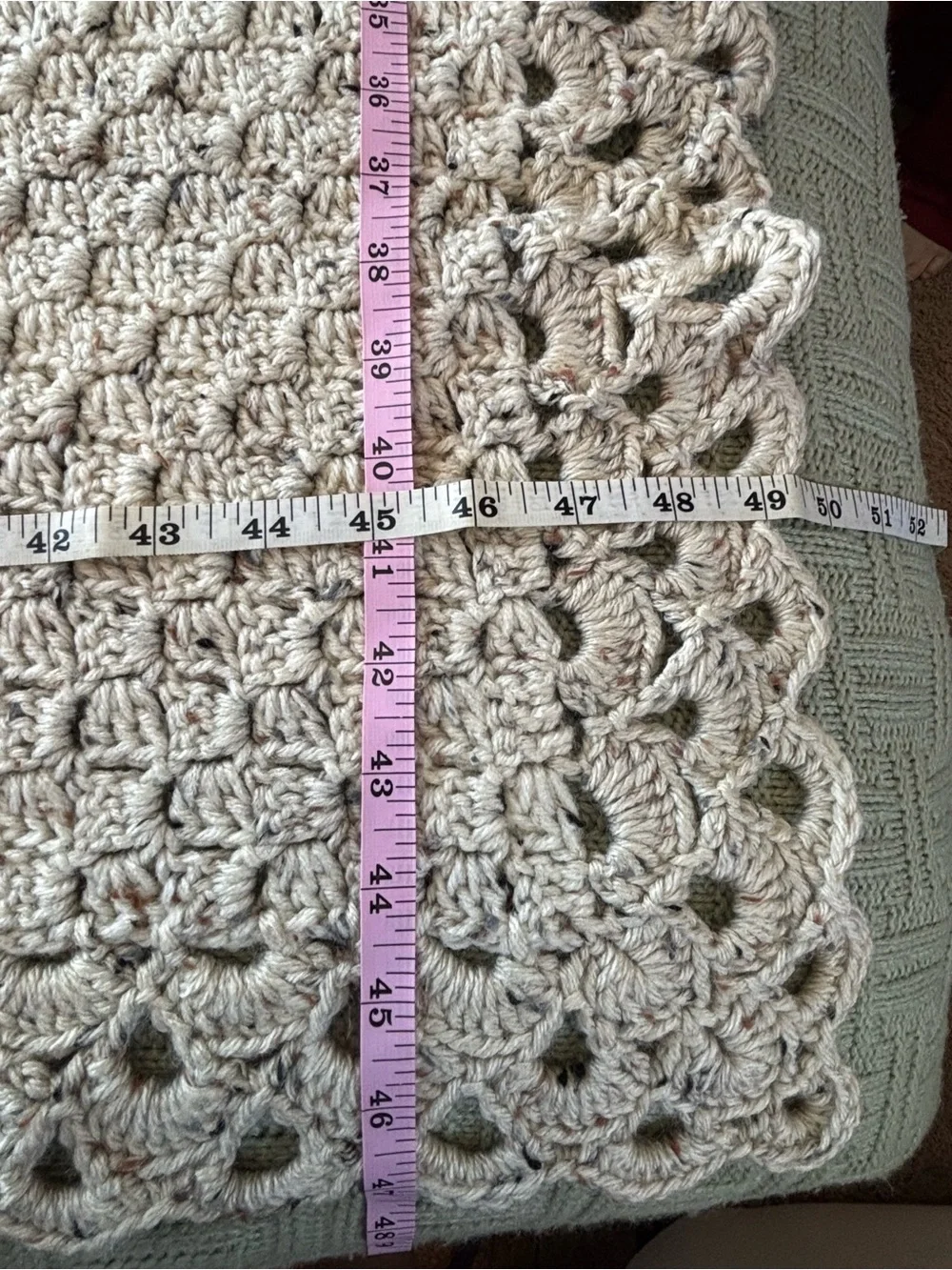 Handmade Crochet Blanket in Light Beige Heather
